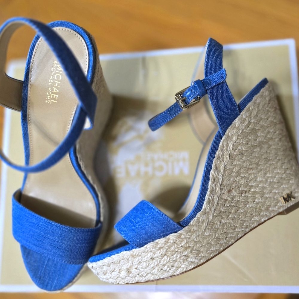 Michael Kors Blue Wedge Sandals